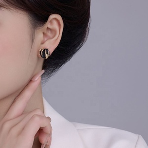 French Style New Retro Geometric Zircon <b>Stud</b> Earrings Gold Plated S925 <b>Silver</b> Luxury Women's Jewelry - Product Image 5