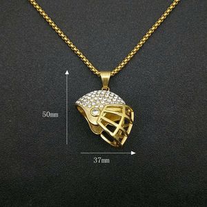 Collier pendentif casque de rugby Hip Hop en acier inoxydable plaqué or avec cristaux sertis pavé, bijoux de fête DZ208A - Product Image 4