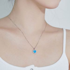 Dylam Top End Women Jewelry Diamond Gemstone Sterling Silver Zirconia Eternity Heart Shape Halo Synthetic <b>Opal</b> Pendant <b>Necklace</b> - Product Image 4