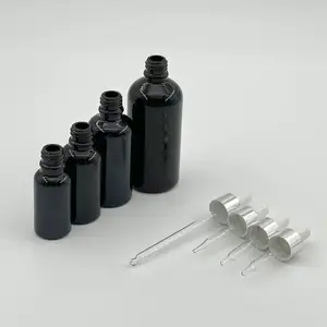 Botella de aceite esencial de cristal, embalaje cosmético negro, más popular, 10ml, 20ml, 30ml, 50ml, 100ml