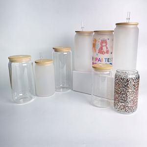 Paquete de 50 Latas de Cerveza Transparentes de 16 oz con Tapa de Bambú y Pajita para Sublimación - Product Image 3