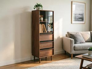 <strong>Tall</strong> <strong>Narrow</strong> Wooden Shoe Cabinet 3 <strong>Drawers</strong> Modern European Style Tapered Legs Eco-Friendly Space Saving Large Living Room - Product Image 4