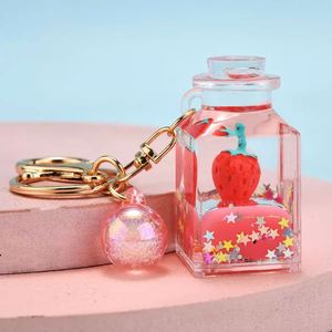 <b>Custom</b> Acrylic Mini Liquid Filled Shaker <b>Key</b> <b>Ring</b> Cartoon Milk Tea Cup Cute Boba Fruit Keychain for Decoration - Product Image 3