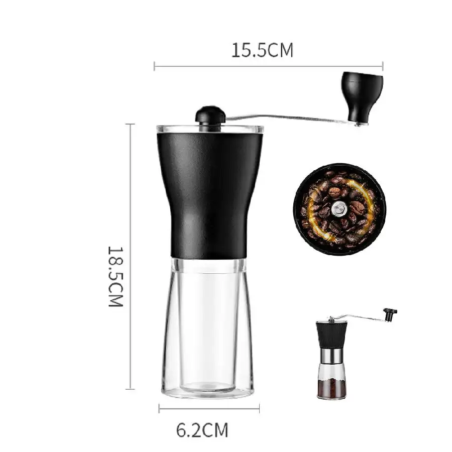 Nieuwe Draagbare Glazen Molen, Koffie Handmatig Roestvrij Staal Met Keramische Burr Kern/