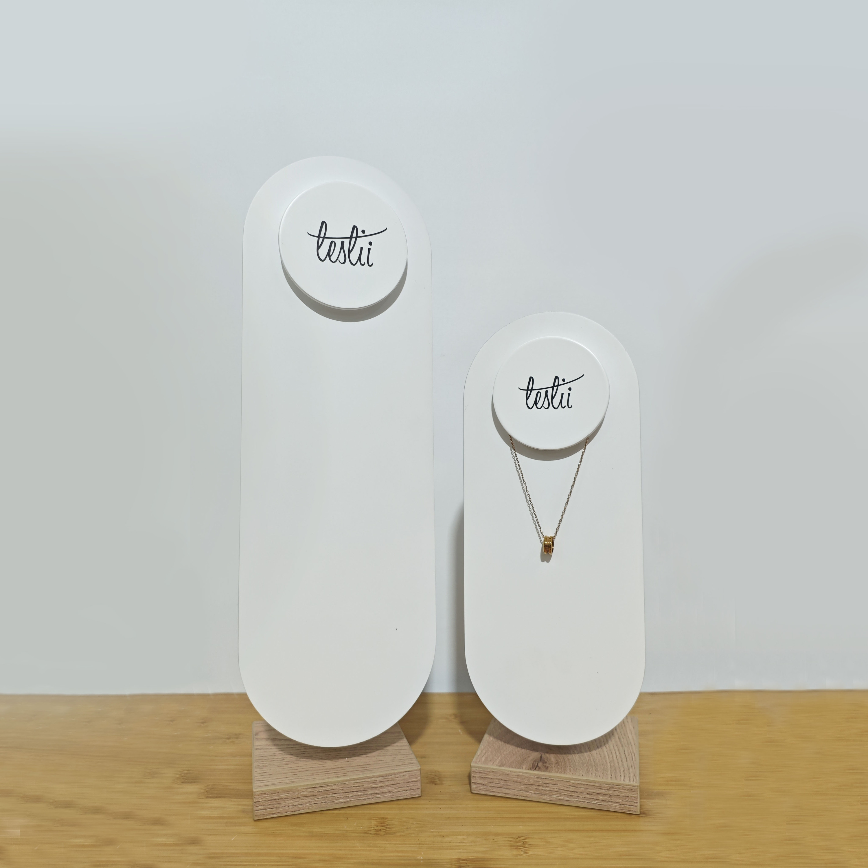 Garment Display Stand Wood Round Ornaments Promotion Station MDF Painting Counter Top Stand Portable for Retail Shop