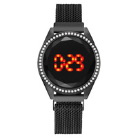 Montre connectée pour femme à écran tactile LED incrustée de diamants, bracelet magnétique, style décontracté, très tendance