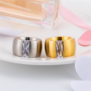 Men's Geometric Gold Plated <b>Titanium</b> Steel Zircon <b>Ring</b> XYR0041 Everyday Wear Pinky <b>Ring</b> - Product Image 2