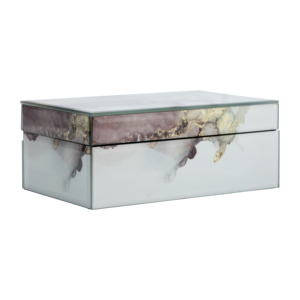 Scatola Decorativa con Coperchio, Portagioie a Specchio con Finitura Ispirata al Marmo, Organizzatore per Arredamento Casa - Product Image 1