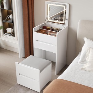 Ensemble de <span class=keywords><strong>coiffeuse</strong></span> moderne en bois avec miroir LED à luminosité réglable et <span class=keywords><strong>tabouret</strong></span> rembourré <span class=keywords><strong>pour</strong></span> chambre ou hôtel - Product Image 1