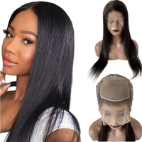 Perruques de célébrités en cheveux humains vierges brésiliens 100 % naturels, couleur noire, lisses, avec dessus en soie 4x4, perruque complète en dentelle pour femmes noires