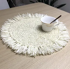 Nieuwe High-End Papier Raffia Fringe Grens Kwasten Bloem Gehaakte Ronde Placemat