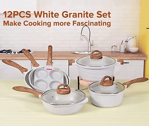 JEETEE 6 pièces Ensemble de casseroles et d'ustensiles de cuisine en aluminium moulé sous pression de style allemand Antiadhésif Fond à induction avec couvercle en verre - Product Image 4