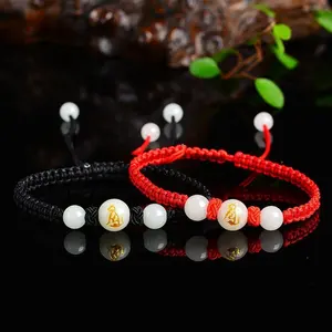 SC-pulsera trenzada de cadena roja para hombre y mujer, brazalete de piedras luminosas del zodiaco negro, hecho a mano, gran oferta