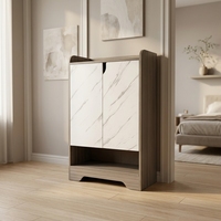 Meuble à chaussures de qualité commerciale avec texture marbre et portes, buffet en bois, armoire de rangement autoportante pour salon