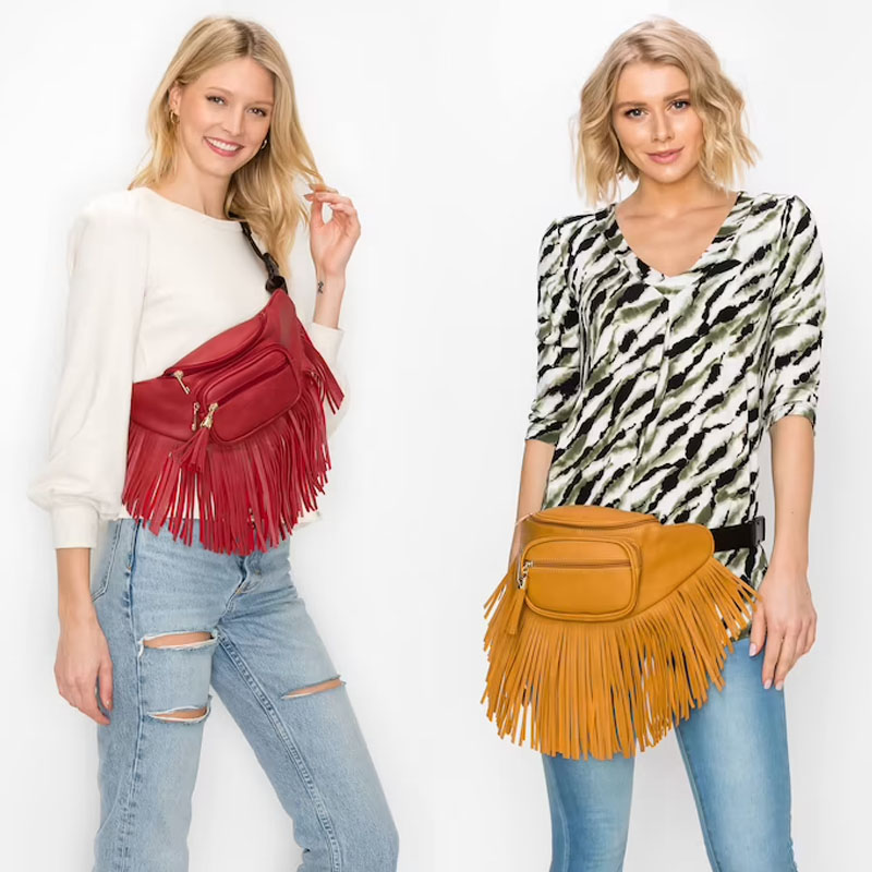 Оптовая продажа, забавные сумки с бахромой и кисточками, забавные сумки с ремнем на молнии для женщин