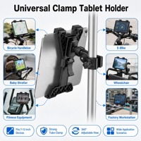 OHLPRO OEM Özelleştirme 360 Derece Dönebilen ABS Tüp Kelepçeli 7-13 İnç Tablet Standı Titreşim Önleyici Otomatik Kilitlemeli Siyah Tablet
