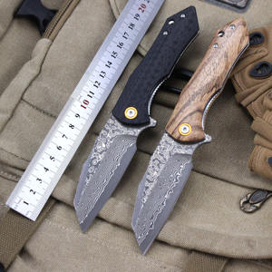 سكين جيب قابل للطي من الفولاذ الدمشقي GT-DM020، قابل للتخصيص بمقبض من الخشب/ألياف الكربون G10 - Product Image 1