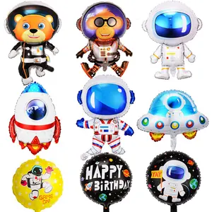 Воздушные шары из фольги, тема Галактики, украшение для дня рождения мальчика, детского дня рождения, надутое круглое пространство, гелиевые шары, астронавт, ракета, Самонадувающийся