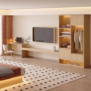 Cadre de lit en bois bon marché personnalisé simple double roi reine et tête de lit avec armoire et tables de chevet pour ensemble de chambre d'hôtel 3 étoiles - Product Image 6