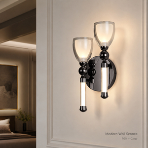 Lámpara de Pared Vertical de Dos Luces en Negro Perla, con Doble Tubo Acrílico en Forma de <span class=keywords><strong>Copa</strong></span> de Vino, Aplique LED para Pasillo, Dormitorio, Cabecera - Product Image 1