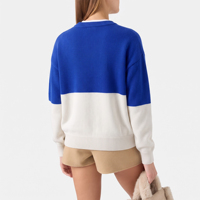 Pull en tricot jacquard décontracté à col rond pour femme, motif hiver, personnalisable avec logo, fabriqué par un fabricant de vêtements en tricot