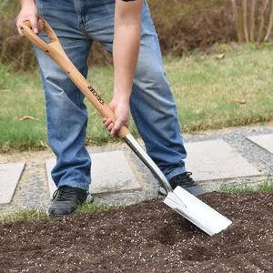 Attrezzo da giardino certificato all'ingrosso testa in acciaio inossidabile lucidato manico in legno tradizionale pala da giardino per piante agricole