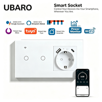 UBARO pour Smart Life, interrupteur mural intelligent WiFi 2 voies, prise EU Schuko, moniteur de puissance USB C, panneau tactile en verre trempé, commande vocale