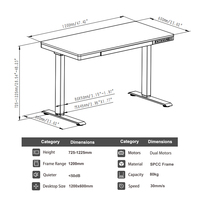 Bureau debout électrique à double moteur, hauteur réglable, 80 kg, plateau en bois 725-1225 mm avec tiroir, pour bureau à domicile