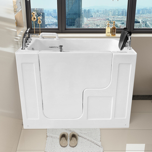 Mandrex Autoportant Petite Taille Rectangle Acrylique Walk-In Assise Massage Baignoire Débordement Antidérapant Ouverture Latérale Aide au Trempage - Product Image 1