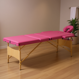 Pink Wood <b>Foldable</b> Massage <b>Table</b> 3 Zones Built-In Headrest Salon Furniture - Product Image 2