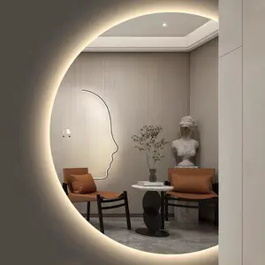 하프 라운드 북유럽 럭셔리 핸드 스캐닝 방수 벽 걸이 LED 라이트 구리 무료 거울 욕실 거울