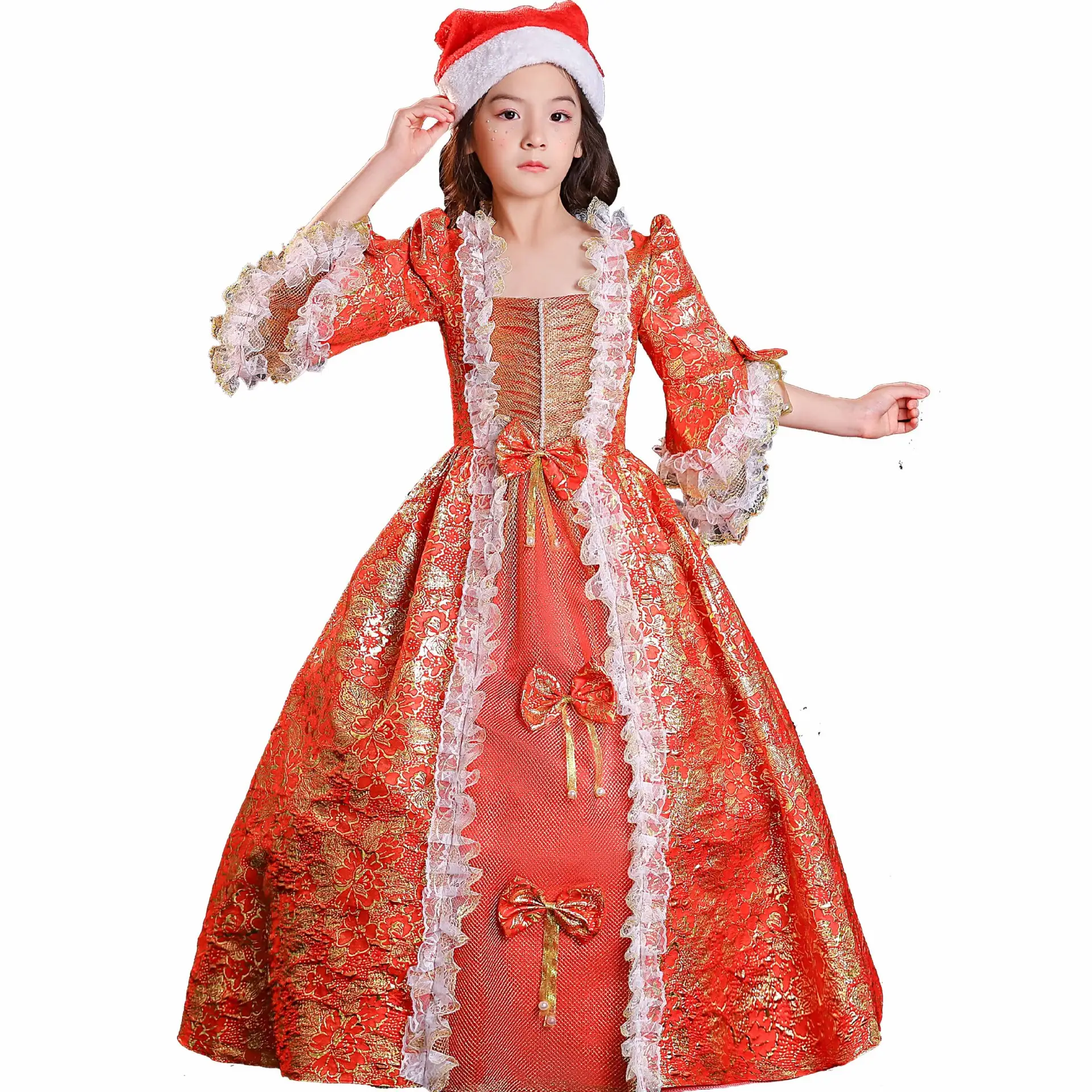 KMS264 Wholesale Red Color Chiffon Fabric Lyrical Children's costumes for Christmas and New Year's Day