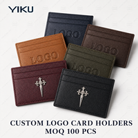 Dompet Kartu Kulit YIKU Crosshatch Tipis dengan Hiasan Logam, Logo Emas Custom, RFID, untuk Pria dan Wanita, Bahan Kulit Saffiano
