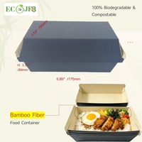 Boîte alimentaire jetable en pulpe de bambou, type coquille, 6.89"x3.54"x3.31", compostable, pour plats à emporter, compatible micro-ondes, vente en gros