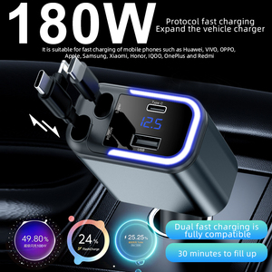 Pantalla LED 4 1 Pantalla de voltaje Función QC3.0 120W Carga súper rápida USB retráctil Tipo C <span class=keywords><strong>Cargador</strong></span> de <span class=keywords><strong>coche</strong></span> - Product Image 3