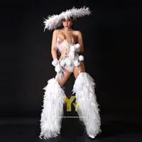 Robe de performance Yuyun Nightclub Bar GOGO pour femme, style sexy en fourrure, avec plumes, pour Noël, en stock