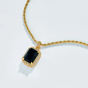 IVIAPRO moda takı hediye 18K altın kaplama kişiselleştirilmiş siyah taş kolye altın zincir Charm paslanmaz çelik kolye