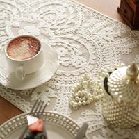 Artbloss Chemin de table brodé en polyester, style bohème, beige, 14x56 |   Pendentifs à 4 pompons à texture florale, décoration d'intérieur chinoise