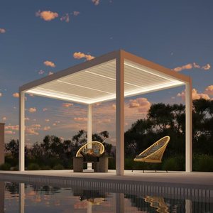 Pérgola y Gazebo de Exterior de PVC y Aluminio <span class=keywords><strong>con</strong></span> Techo Rígido Impermeable, <span class=keywords><strong>con</strong></span> Control Remoto LED para Jardín, <span class=keywords><strong>Terraza</strong></span> y Patio Trasero - Product Image 1