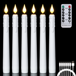 Lot de 6 bougies LED 3D flamme vacillante sans flamme, télécommandées, rechargeables, blanches, pour décoration d'intérieur Halloween - Product Image 1
