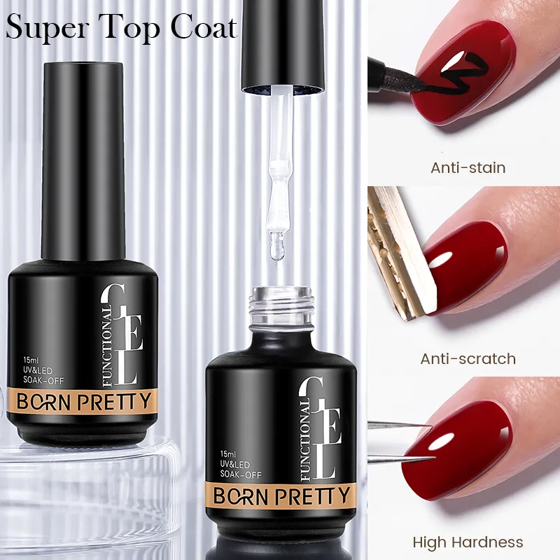 Born pretty esmalte de unha 15ml, super brilhante, alta qualidade, gel uv, base e revestimento superior, oem, logotipo privado