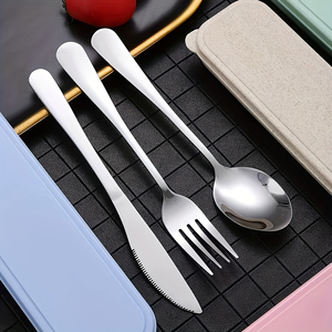 Ensemble <span class=keywords><strong>de</strong></span> couverts portable en acier inoxydable avec étui <span class=keywords><strong>de</strong></span> rangement, fourchette cuillère couteau pour camping voyage ensemble <span class=keywords><strong>de</strong></span> couverts - Product Image 3