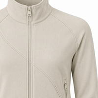 Veste athlétique personnalisée à col montant et fermeture éclair intégrale pour femme, texture micro-gradée, manches raglan, poches zippées, coupe ajustée légère