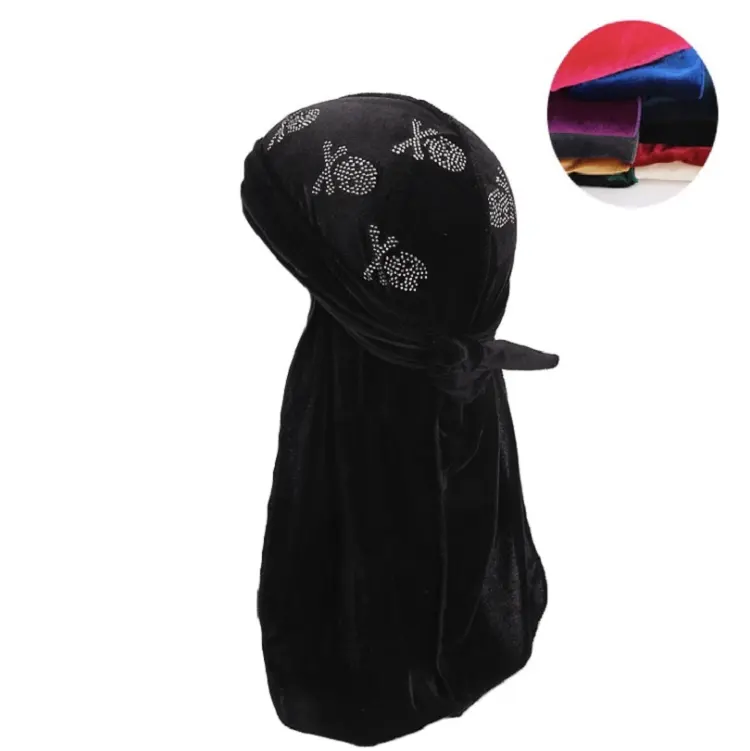 Custom Pirate Skull Headwrap Turban Unisex Durags Bandanas Long Straps Durag Skull Color Velvet Durag Caps