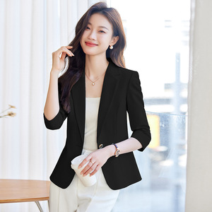 Sky Blue Women's Blazer Three Quarter Sleeve Slim Fit Korean Style Spring Autumn Wear - Product Image 3