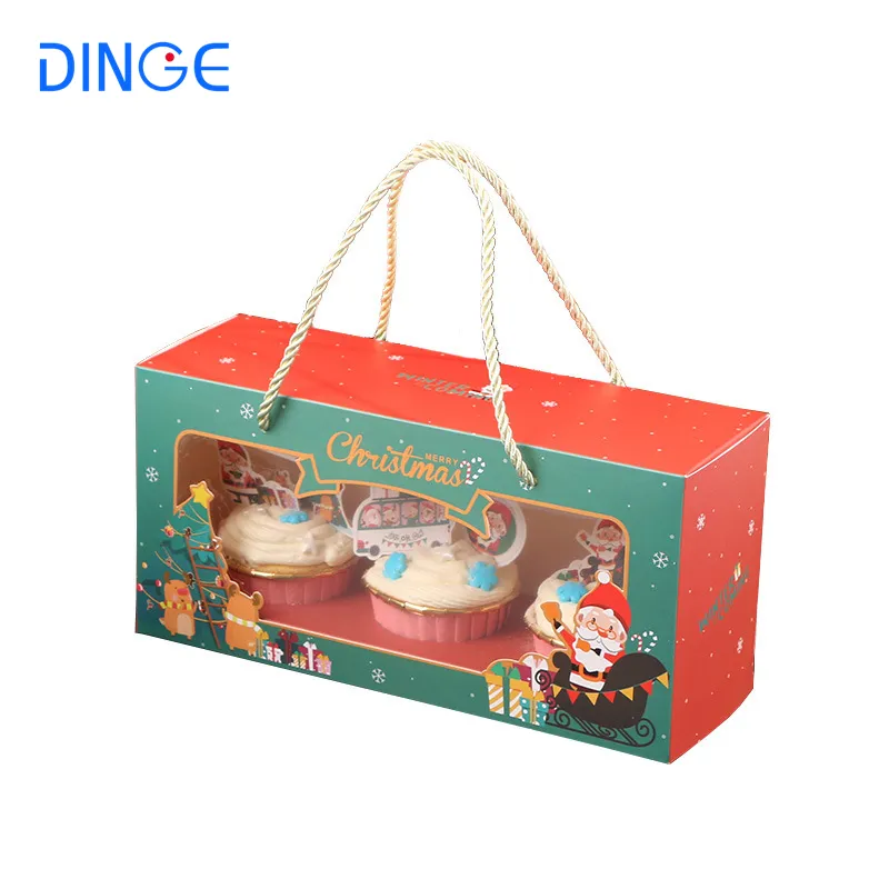 Caja de magdalenas de Navidad, embalaje con insertos de plástico para ventana, venta al por mayor, Mini cajas de pastel personalizadas individuales, 1, 2 y 3 uds.