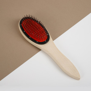 Wooden Handle <b>Pet</b> Comb Dense Bristles For Dog Grooming And Detangling - Product Image 1