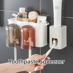 Bathroom Toothbrush Holder <strong>Mouthwash</strong> Cup Storage Rack Accessory Set Non-Punching Toothpaste <strong>Dispenser</strong> - Product Image 6
