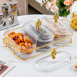 Boîte de rangement rectangulaire pour fruits secs avec compartiments, plateau de présentation en verre transparent pour bonbons et en-cas, pour salon, table basse, maison - Product Image 4