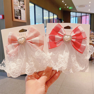 Children's princess mesh <b>bow</b> hair <b>clip</b>, girl's hair <b>clip</b>, back of head hair accessory, baby's forest style fairy hair accessory - Product Image 1